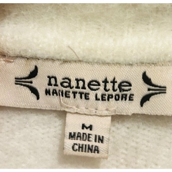 Nanette Lepore Chain Trim Eyelash Cardigan Sweater White Gold Buttons Sz Medium - Picture 2 of 12